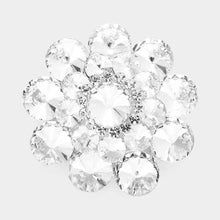 Load image into Gallery viewer, Silver Round Crystal Flower Pin Brooch

