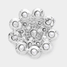 Load image into Gallery viewer, Silver Round Crystal Flower Pin Brooch
