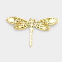 Load image into Gallery viewer, Gold Crystal Dragonfly Pin Brooch
