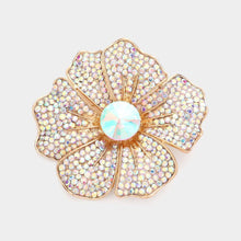 Load image into Gallery viewer, Gold Round Stone Pointed Rhinestone Paved Flower Pin Brooch
