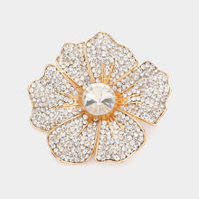 Load image into Gallery viewer, Gold Round Stone Pointed Rhinestone Paved Flower Pin Brooch
