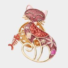 Load image into Gallery viewer, Red Flower Fishbone Pointed Colored Metal Cat Magnetic Brooch
