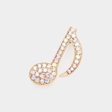 Load image into Gallery viewer, Gold Rhinestone Paved Musical Note Pin Brooch
