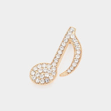 Load image into Gallery viewer, Gold Rhinestone Paved Musical Note Pin Brooch
