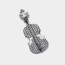 Load image into Gallery viewer, Black Stone Embellished Violin Pin Brooch
