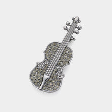 Load image into Gallery viewer, Black Stone Embellished Violin Pin Brooch
