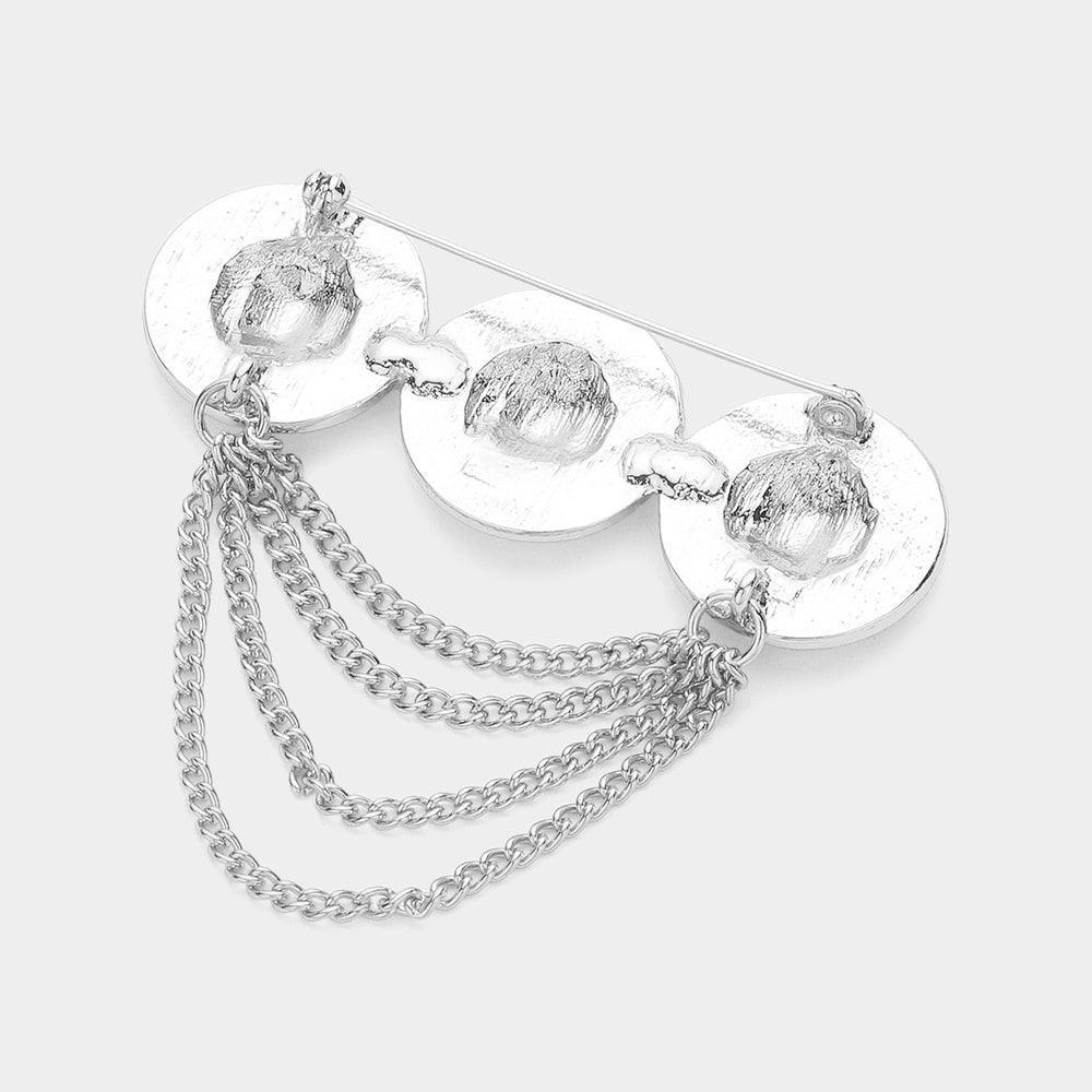 Black Triple Lion Head Pointed Chain Pin Brooch - Jewelry Store by Erik Rayo