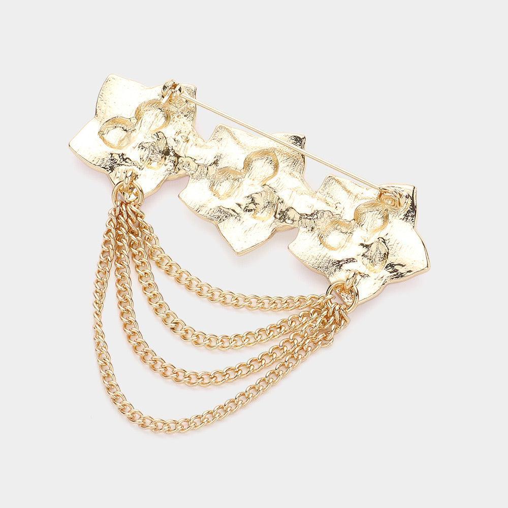 Black Stone Pointed Triple Enamel Flower Chain Brooch - Jewelry Store by Erik Rayo