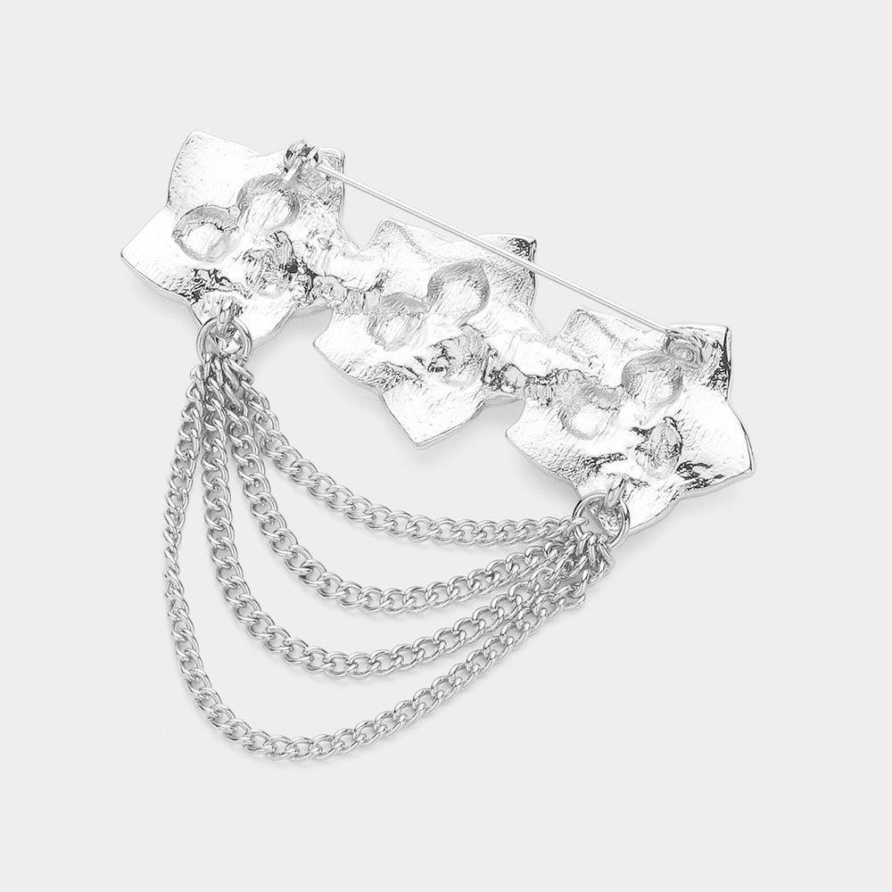 Black Stone Pointed Triple Enamel Flower Chain Brooch - Jewelry Store by Erik Rayo