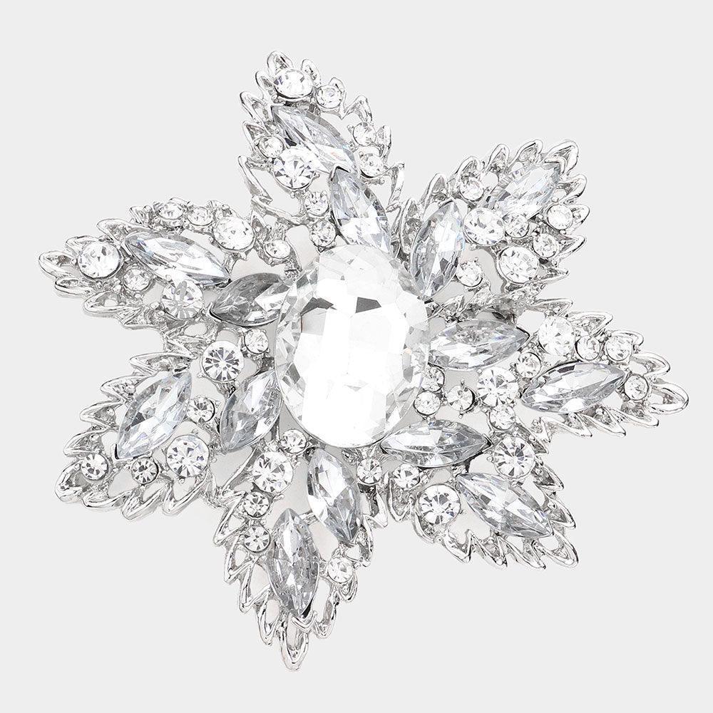 Silver Multi Stone Flower Pin Brooch