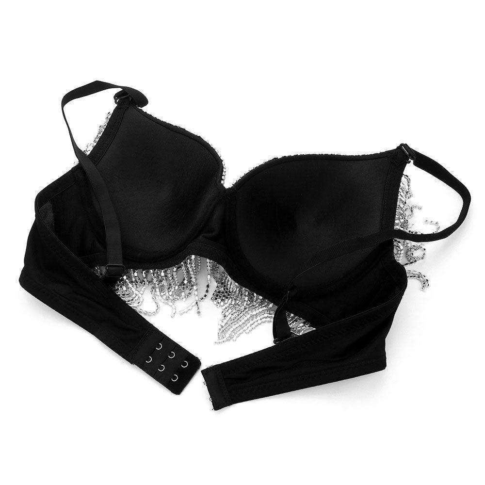 Black Rhinestone Fringe Bustier Bra Top - Jewelry Store by Erik Rayo
