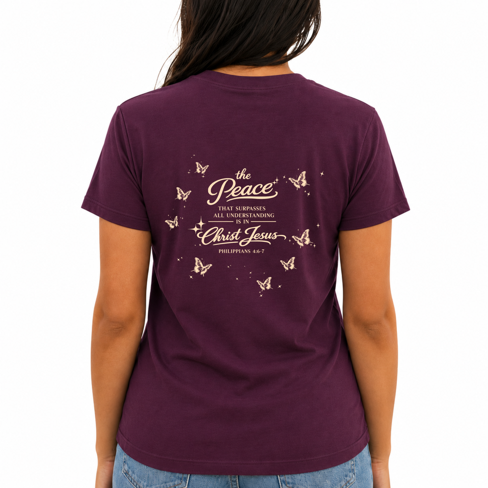 Be Still Plum Purple Christian Shirt for Women with Butterflies Unisex Sizes S-3XL