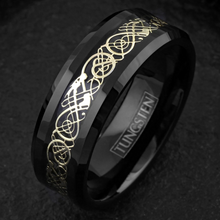 Load image into Gallery viewer, Black Gold Tungsten Wedding Band Ring for Men &amp; Women – Gold Celtic Dragon Design
