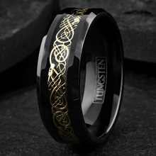 Load image into Gallery viewer, Black Gold Tungsten Wedding Band Ring for Men &amp; Women – Gold Celtic Dragon Design
