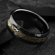 Load image into Gallery viewer, Black Gold Tungsten Wedding Band Ring for Men &amp; Women – Gold Celtic Dragon Design
