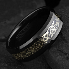 Load image into Gallery viewer, Black Gold Tungsten Wedding Band Ring for Men &amp; Women – Gold Celtic Dragon Design
