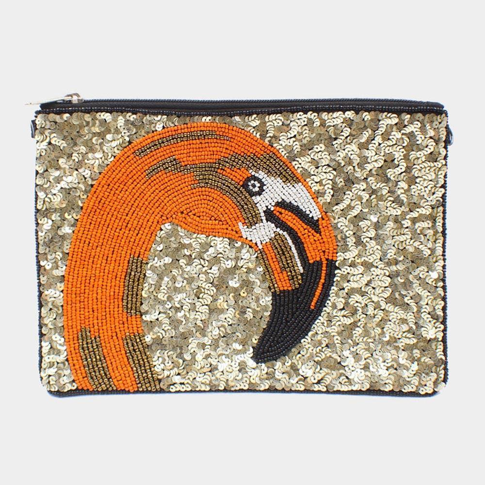 Seed Beaded Flamingo Sequin Clutch Bag - Jewelry Store by Erik Rayo
