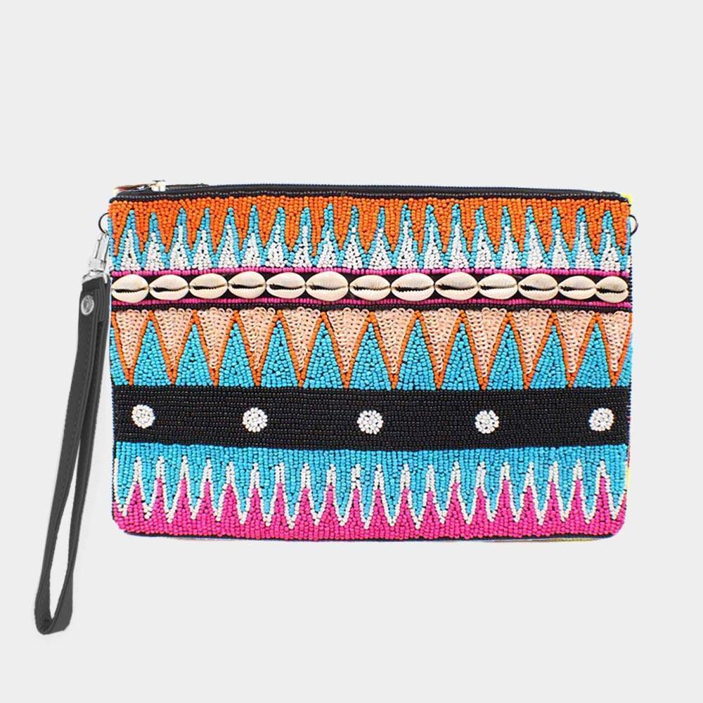 Puka Shell Point Sequin Seed Beaded Wristlet Clutch Bag - Jewelry Store by Erik Rayo