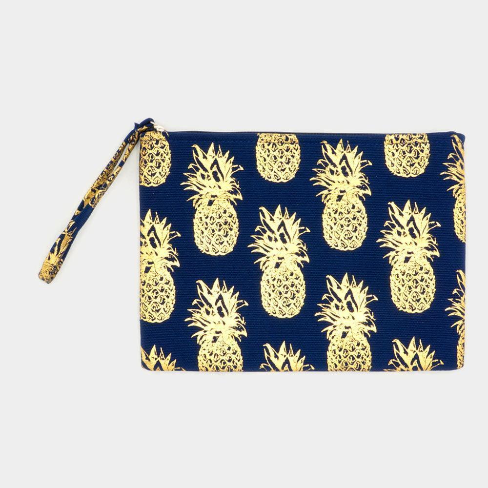 Metallic Pineapple Patterned Pouch Clutch Bag - Jewelry Store by Erik Rayo
