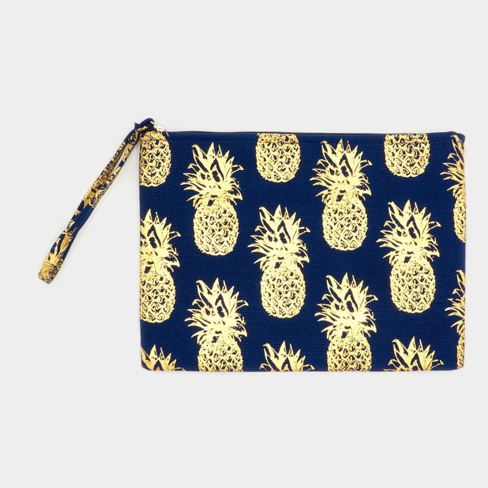 Metallic Pineapple Patterned Pouch Clutch Bag