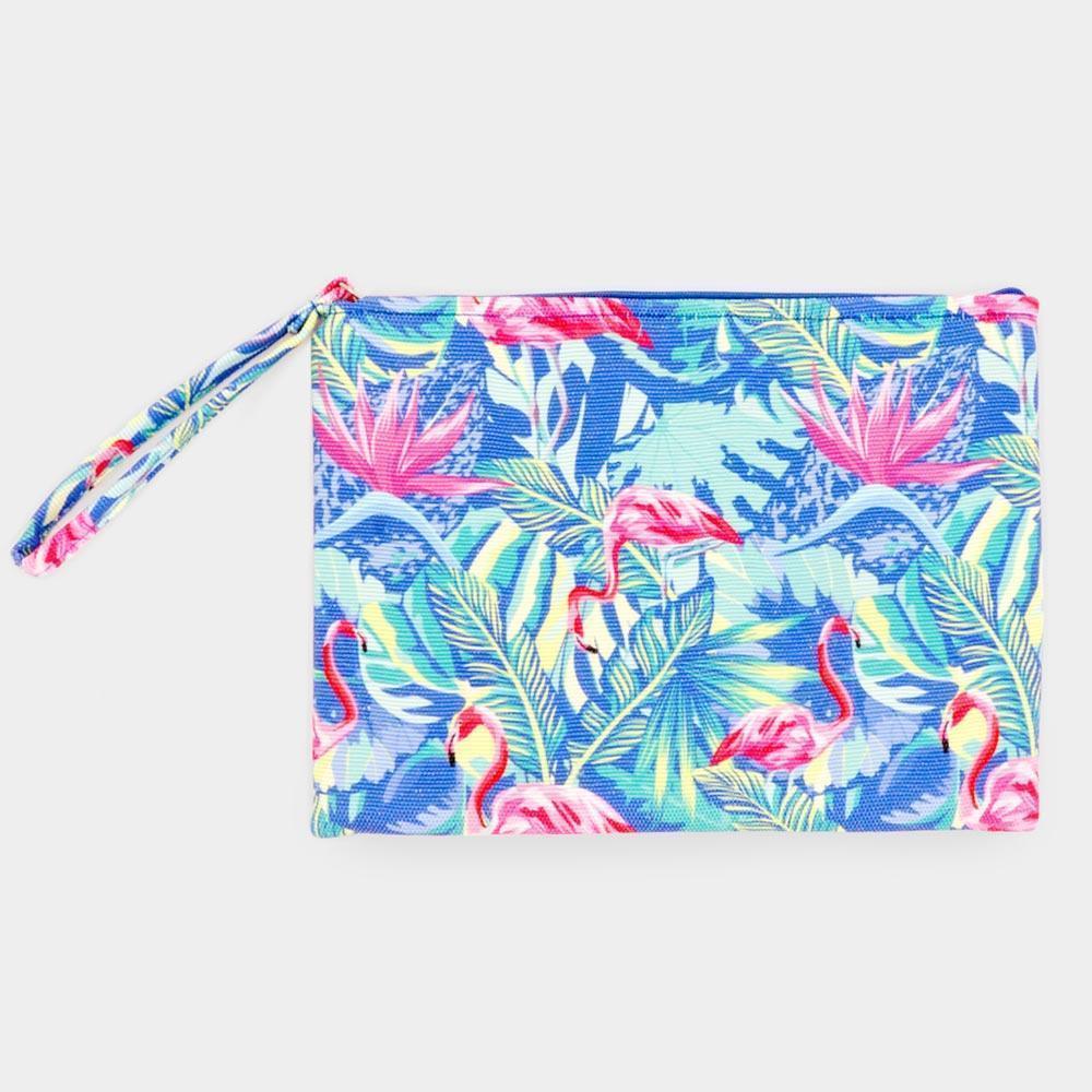 Flamingo Tropical Leaf Patterned Pouch Clutch Bag - Jewelry Store by Erik Rayo