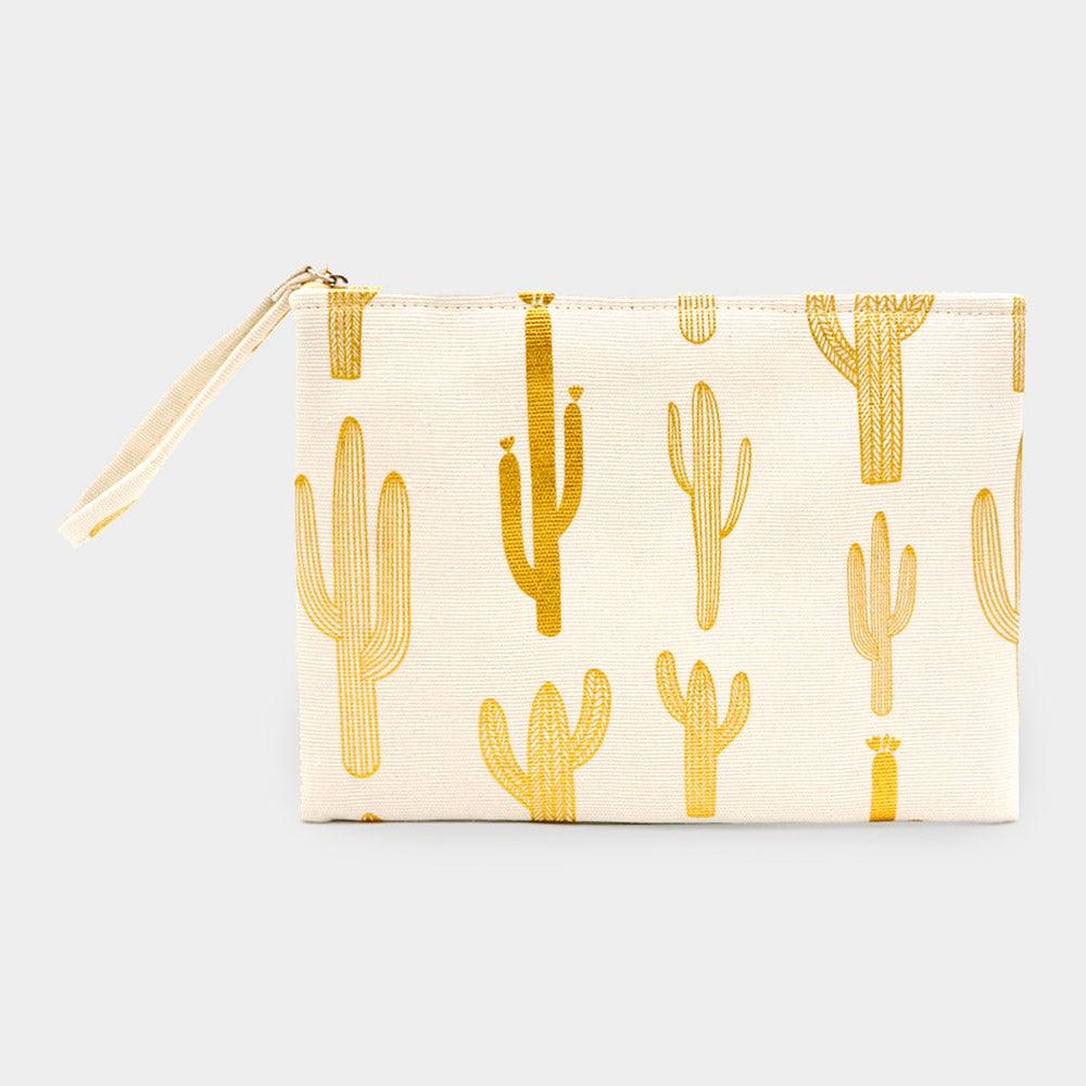 Metallic Cactus Patterned Pouch Clutch Bag