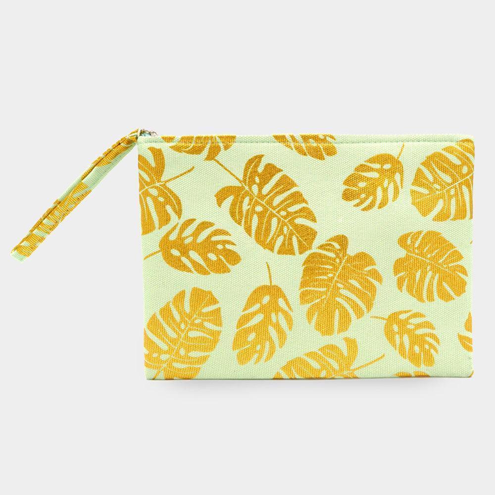 Metallic Tropical Leaf Patterned Pouch Clutch Bag - Jewelry Store by Erik Rayo