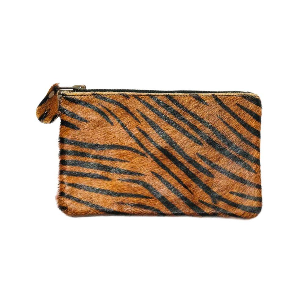 Tiger Patterned Genuine Fur Calf Clutch Bag