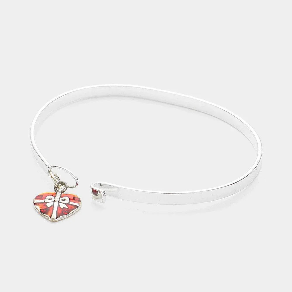 Red Enamel Heart Gift Charm Bangle Bracelet - Jewelry Store by Erik Rayo