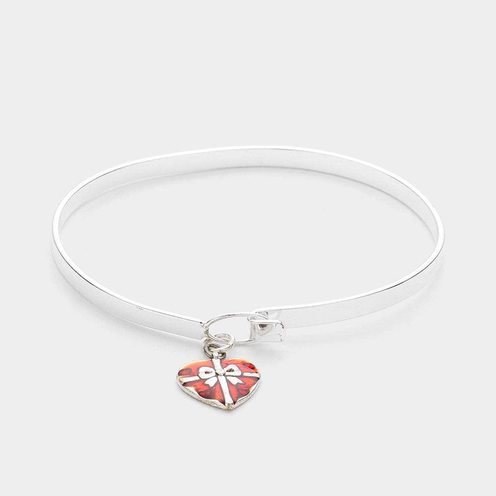 Red Enamel Heart Gift Charm Bangle Bracelet