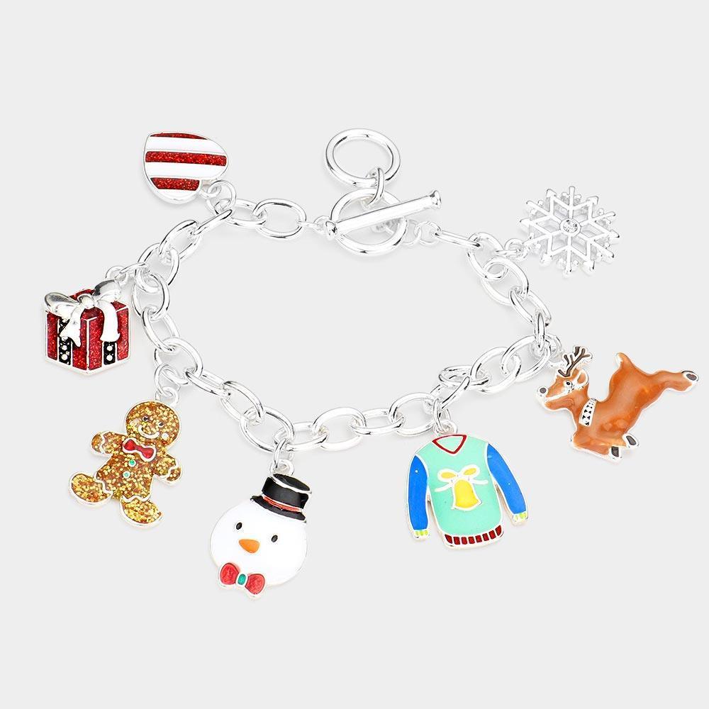 Gingerbread Man Snowman Rudolph Heart Christmas Tree Charm Station Toggle Bracelet - Jewelry Store by Erik Rayo
