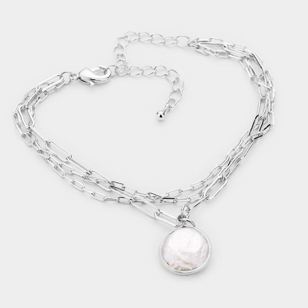 Freshwater Pearl Charm Triple Chain Layered Bracelet - Jewelry Store by Erik Rayo