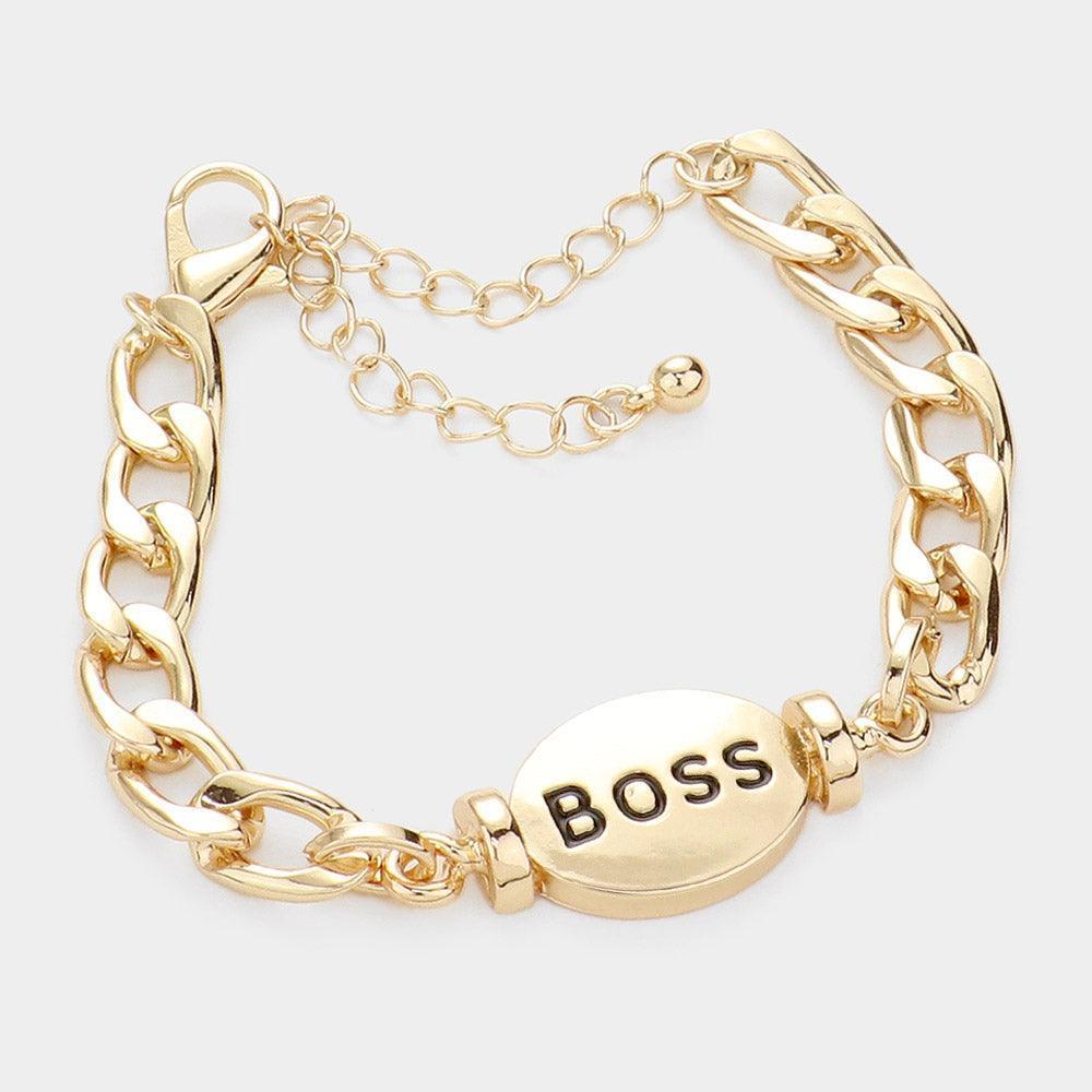 Gold BOSS Metal Oval Message Charm Bracelet - Jewelry Store by Erik Rayo