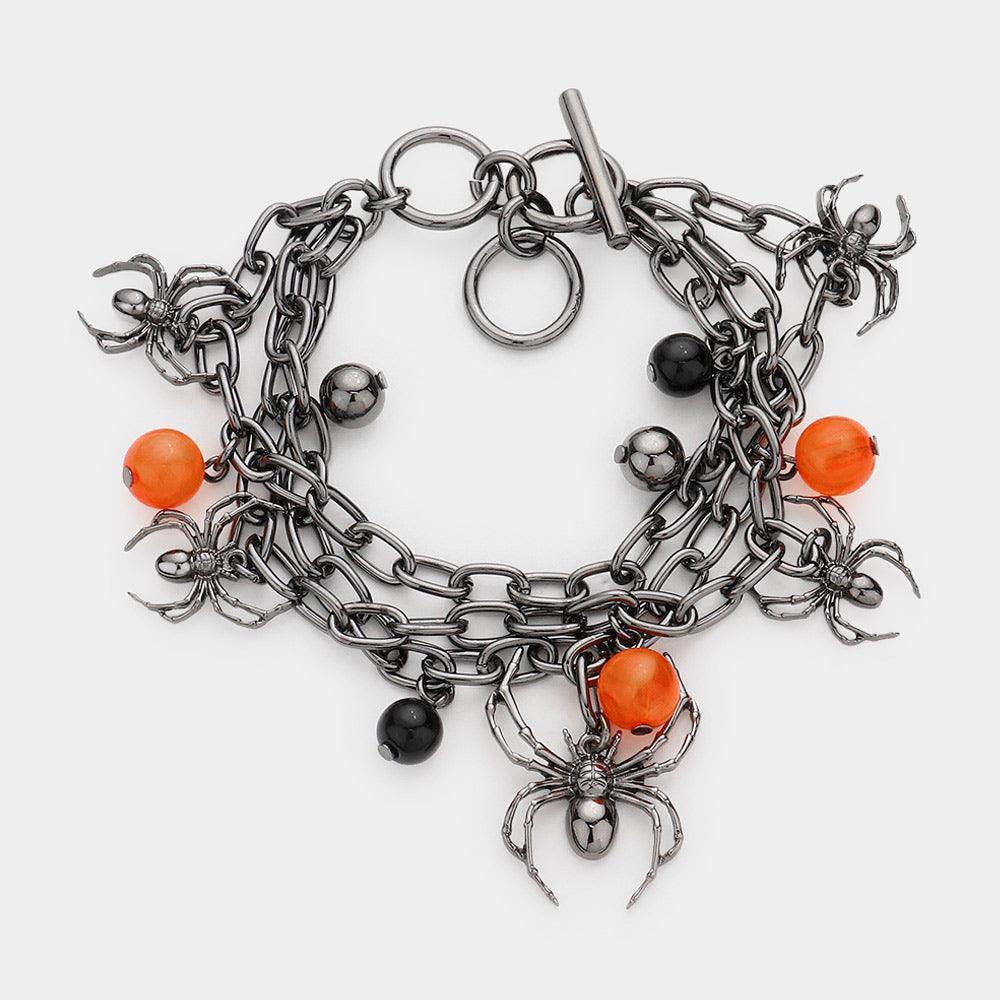 Metal Spider Charm Triple Layered Toggle Bracelet - Jewelry Store by Erik Rayo
