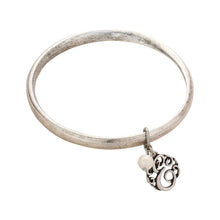 Load image into Gallery viewer, Letter E Monogram Pearl Charm Bangle Bracelet
