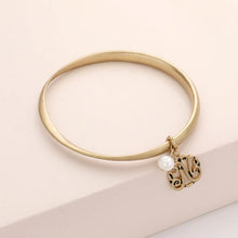 Load image into Gallery viewer, Letter N Monogram Pearl Charm Bangle Bracelet
