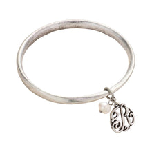 Load image into Gallery viewer, Silver R Monogram Pearl Charm Bangle Bracelet
