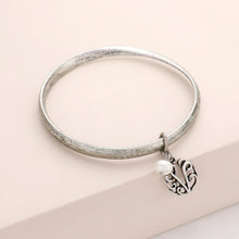 Load image into Gallery viewer, Letter V Monogram Pearl Charm Bangle Bracelet
