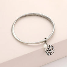 Load image into Gallery viewer, Letter W Monogram Pearl Charm Bangle Bracelet
