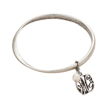 Load image into Gallery viewer, Letter W Monogram Pearl Charm Bangle Bracelet
