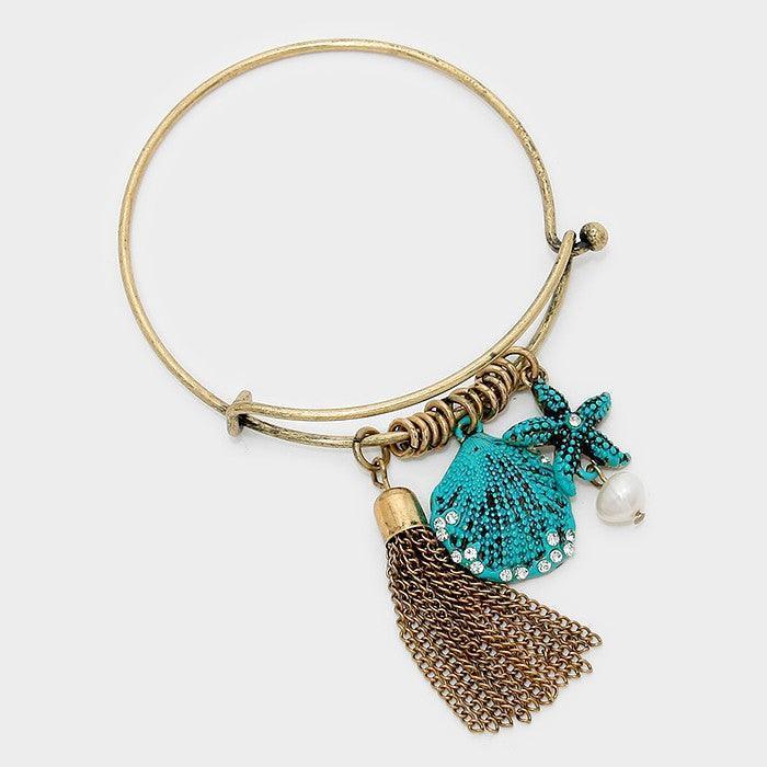 Turquoise Metal chain tassel & starfish charm hook bracelet - Jewelry Store by Erik Rayo