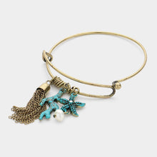 Load image into Gallery viewer, Turquoise Metal Chain Tassel &amp; Starfish Pearl Coral Charm Hook Bracelet
