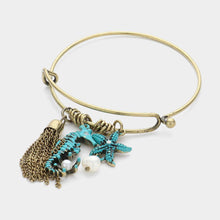 Load image into Gallery viewer, Turquoise Metal Chain Tassel &amp; Seahorse Starfish Pearl Charm Hook Bracelet
