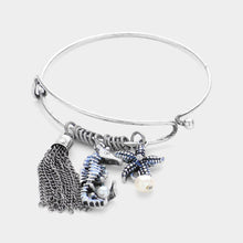 Load image into Gallery viewer, White Metal Chain Tassel &amp; Seahorse Starfish Pearl Charm Hook Bracelet
