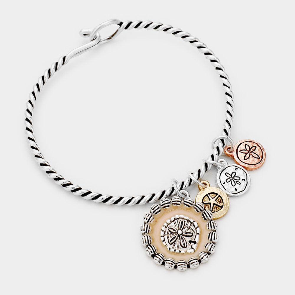 Three Tone Sand Dollar Starfish Charm Hook Bracelet - Jewelry Store by Erik Rayo