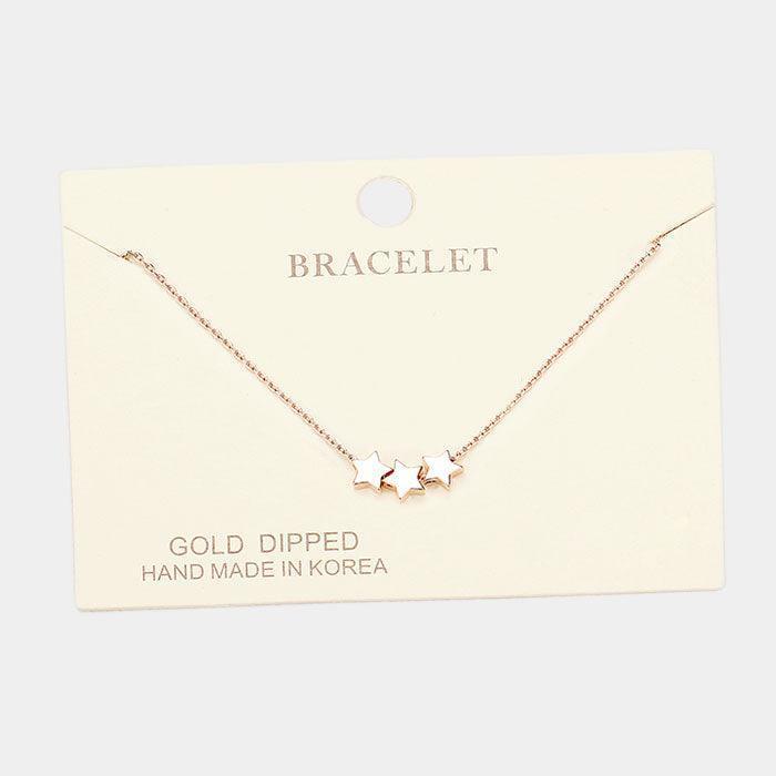 Rose Gold Gold Dipped Triple Star Charm Bracelet - Jewelry Store by Erik Rayo
