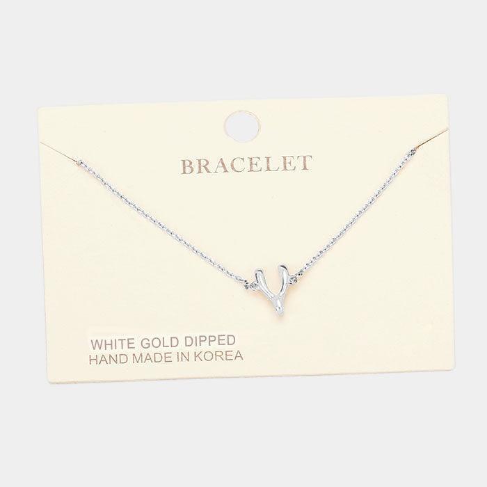 White Gold Dipped Wishbone Charm Bracelet - Jewelry Store by Erik Rayo
