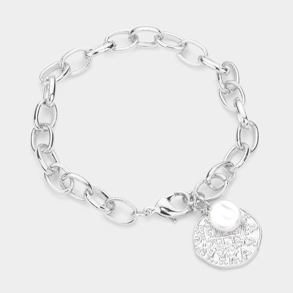 Freshwater Pearl Irregular Metal Round Charm Bracelet - Jewelry Store by Erik Rayo