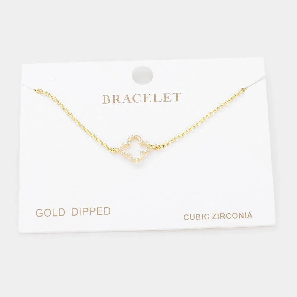 Gold Gold Dipped CZ Quatrefoil Charm Bracelet - Jewelry Store by Erik Rayo