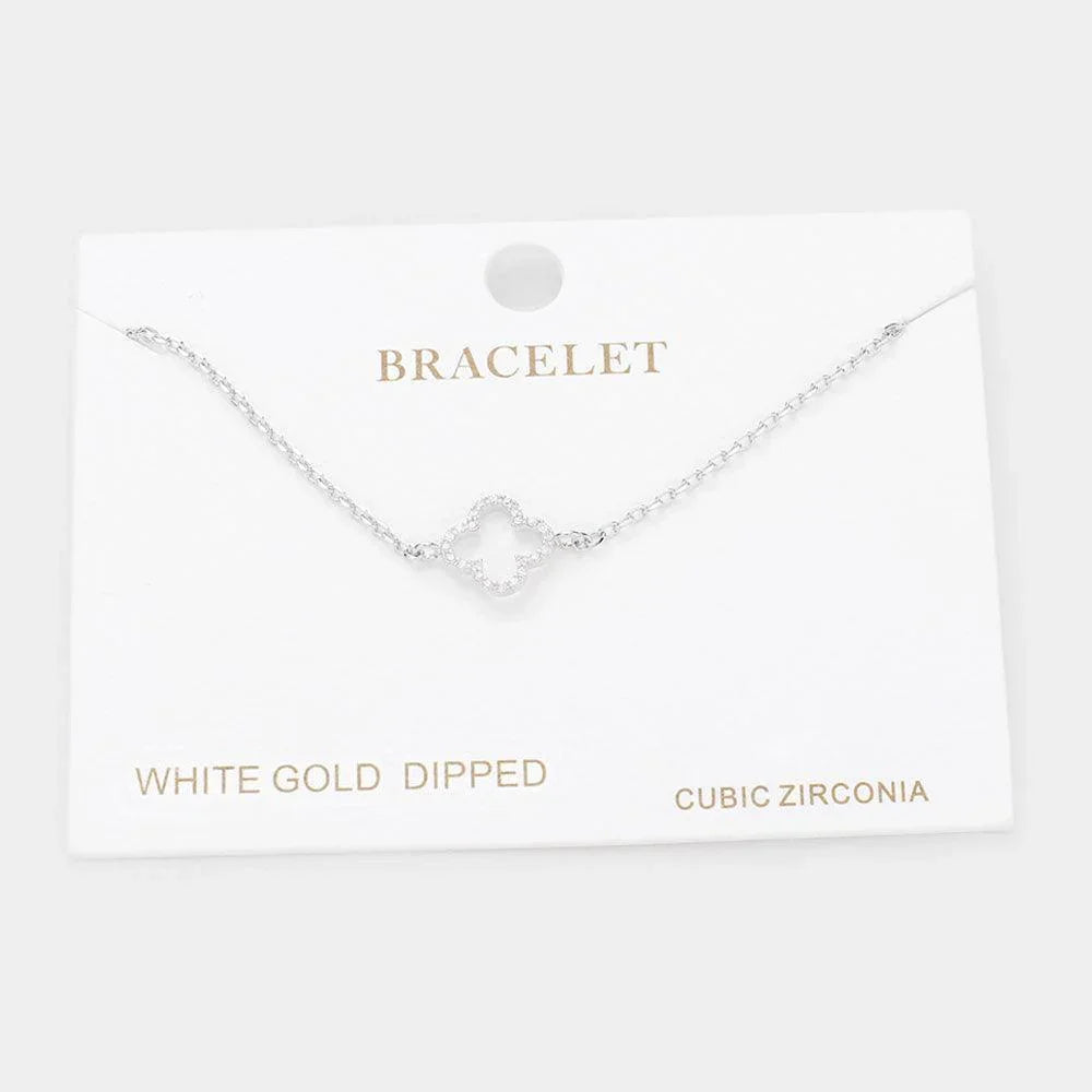 Gold White Gold Dipped CZ Quatrefoil Charm Bracelet - Jewelry Store by Erik Rayo